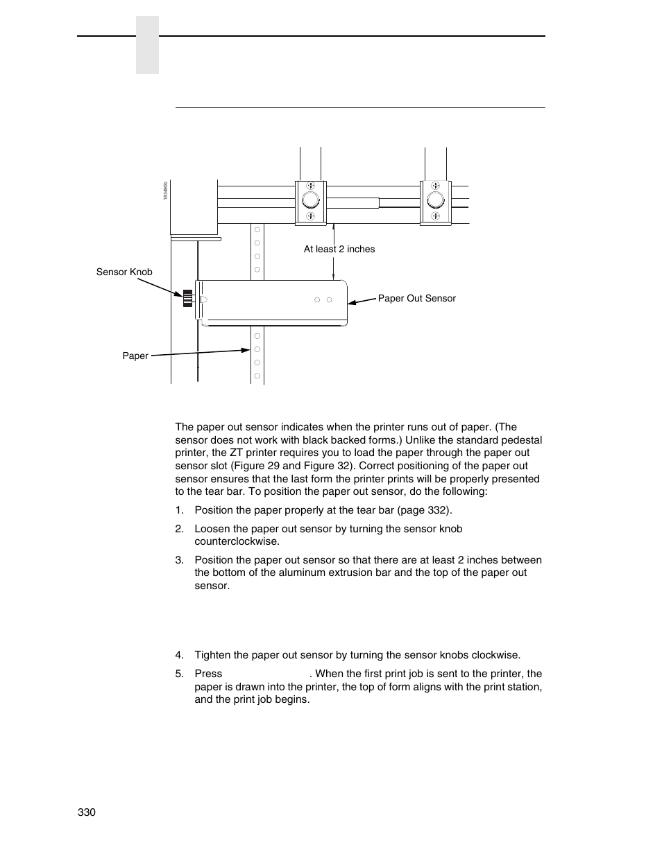 Position the paper out sensor | Printronix P7000 Cartridge Ribbon Printer User Manual | Page 330 / 378