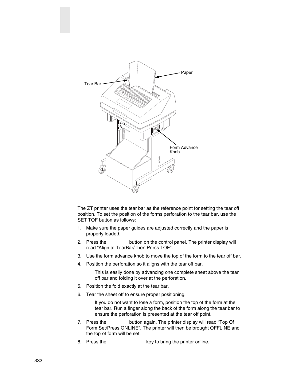 Set the top of form | Printronix P7000 Cartridge Ribbon Printer User Manual | Page 332 / 378