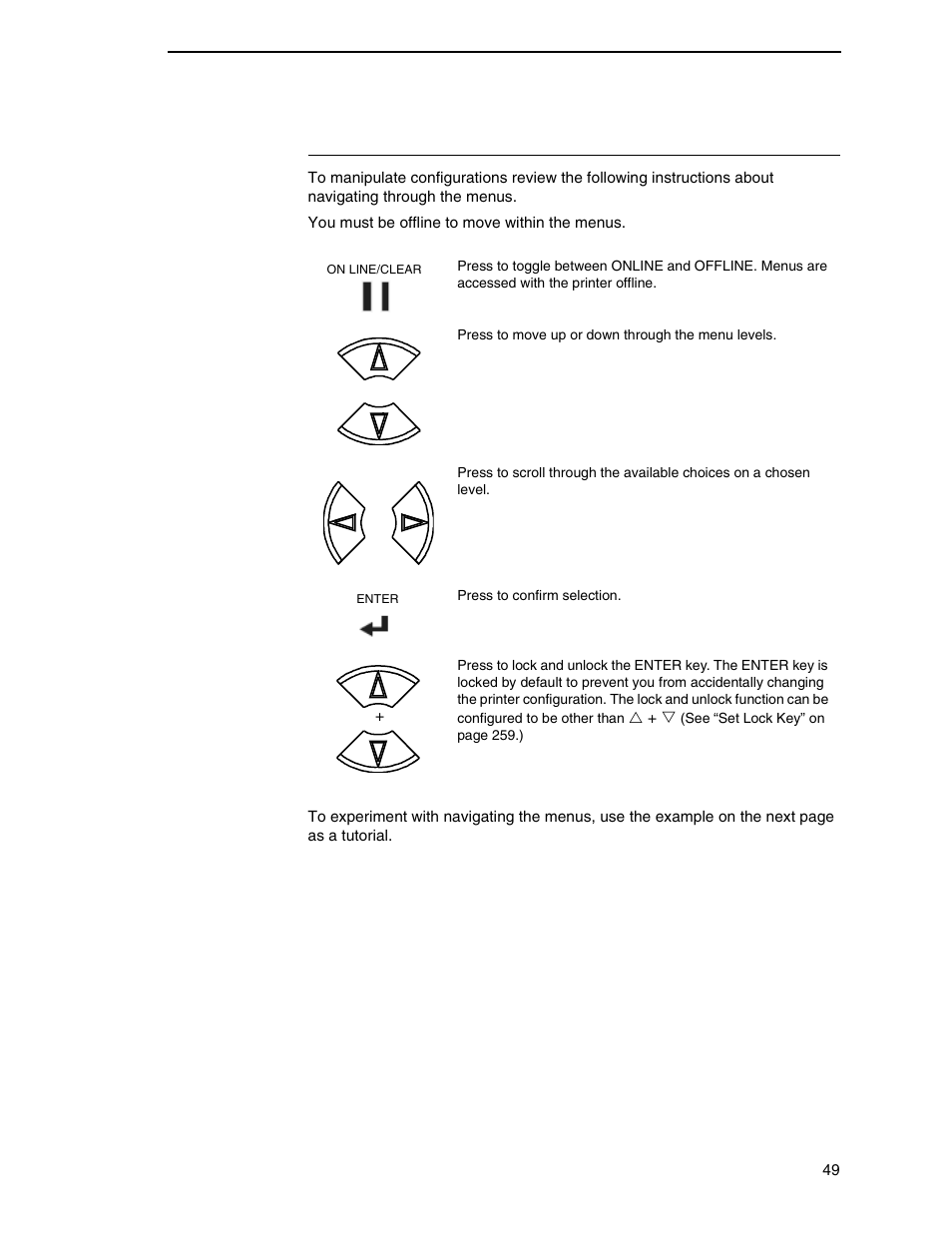 Navigating the menus | Printronix P7000 Cartridge Ribbon Printer User Manual | Page 49 / 378