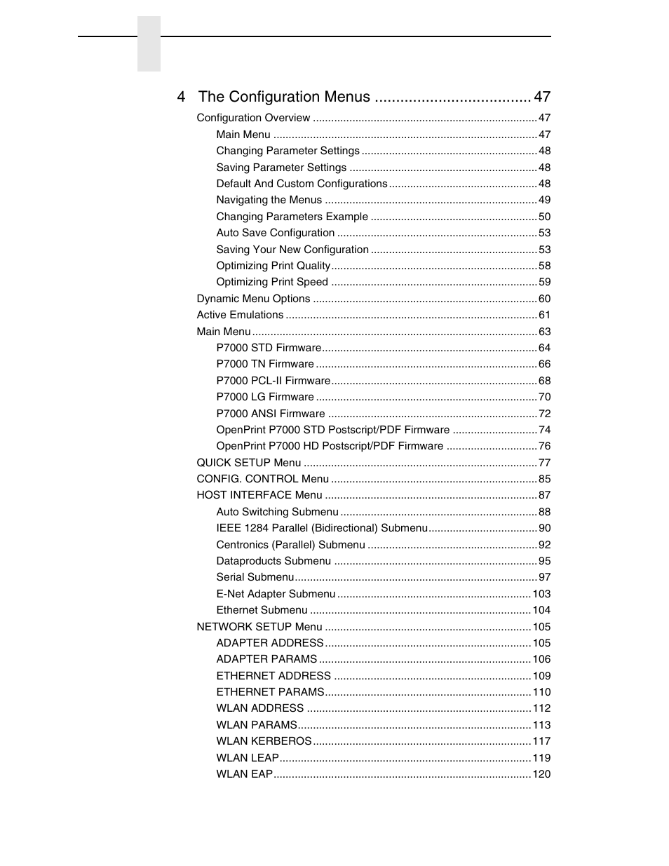 4 the configuration menus | Printronix P7000 Cartridge Ribbon Printer User Manual | Page 6 / 378