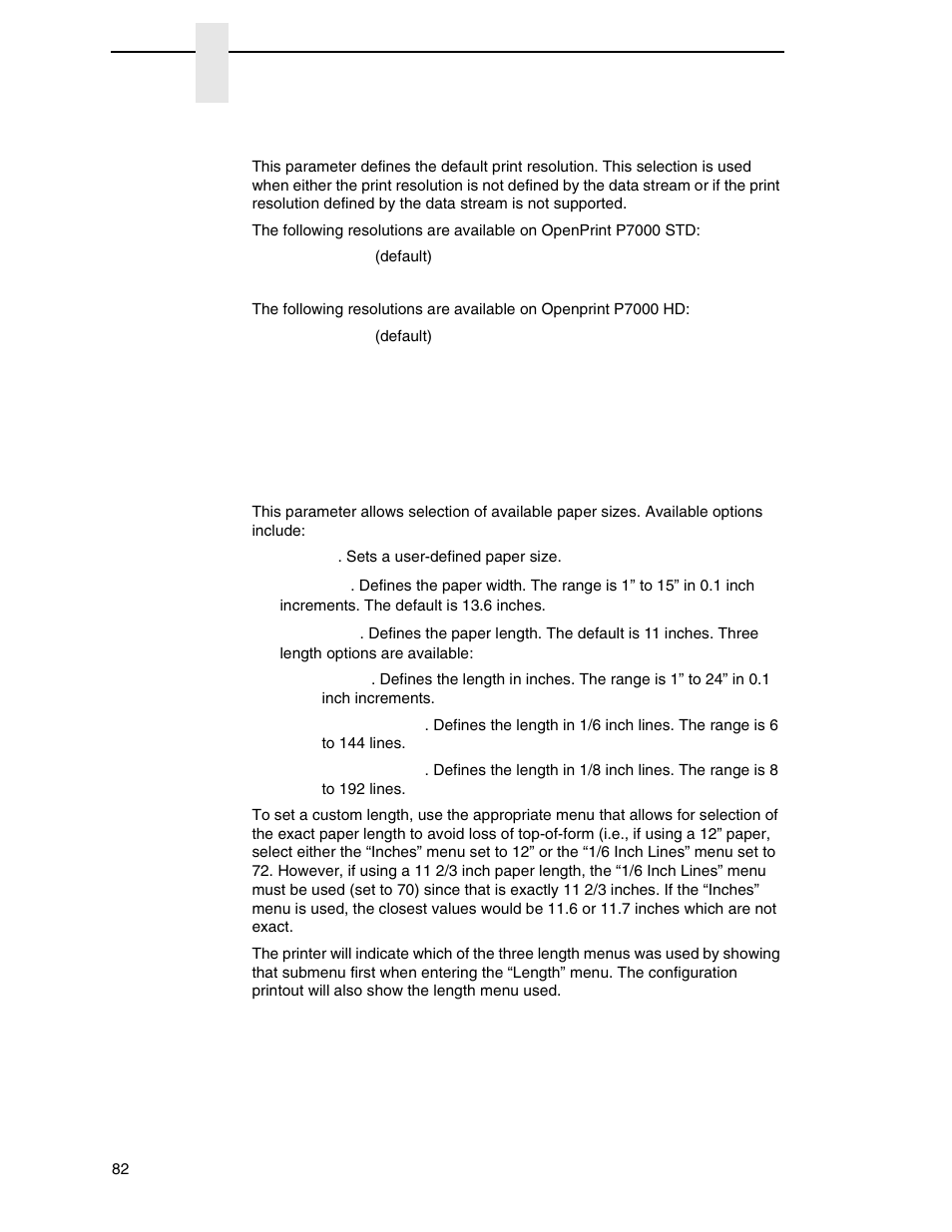 Resolution, Paper size | Printronix P7000 Cartridge Ribbon Printer User Manual | Page 82 / 378