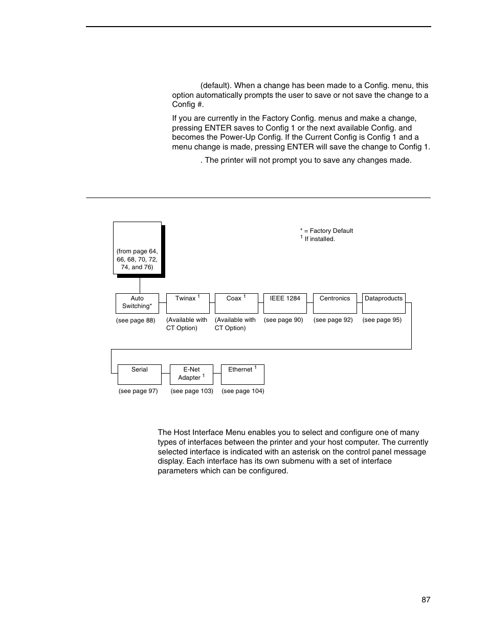 Host interface menu, Auto save | Printronix P7000 Cartridge Ribbon Printer User Manual | Page 87 / 378