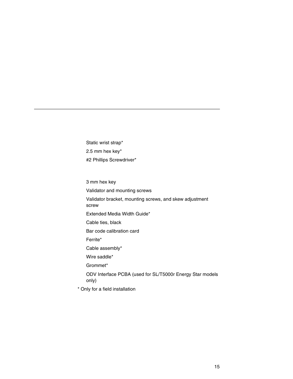Tools and materials you will need, Parts list | Printronix Online Data Validator User Manual | Page 15 / 116