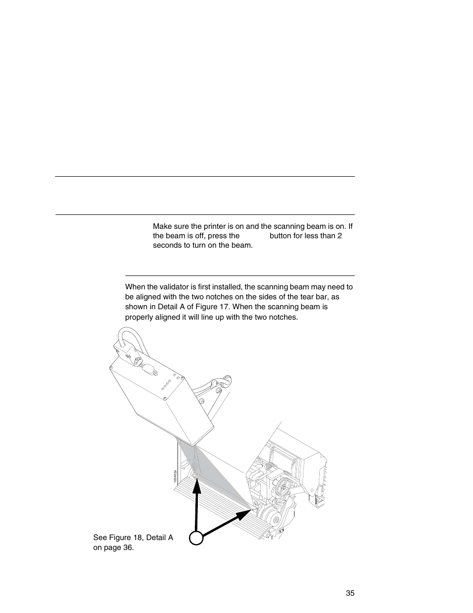Adjust the scanning beam, Continuous, tear-off, and tear-off strip | Printronix Online Data Validator User Manual | Page 35 / 116