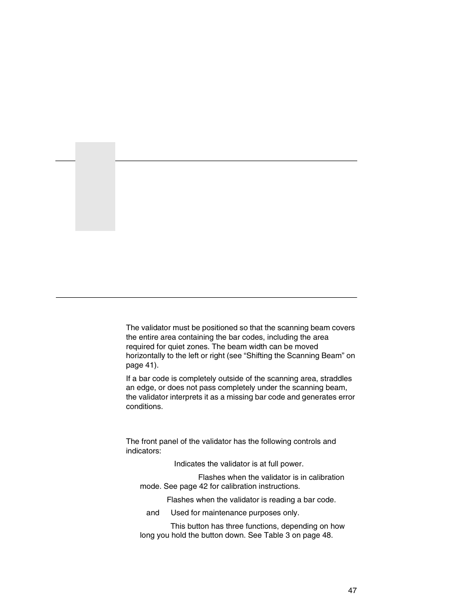 2 operation, Basic validator setup, Unit positioning | Validator front panel, Operation | Printronix Online Data Validator User Manual | Page 47 / 116
