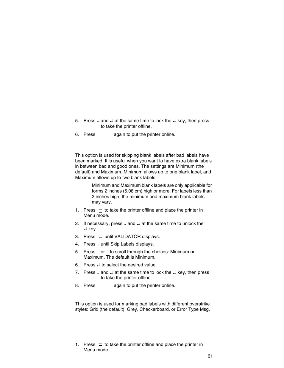 Setting for skip labels, Setting overstrike style | Printronix Online Data Validator User Manual | Page 61 / 116