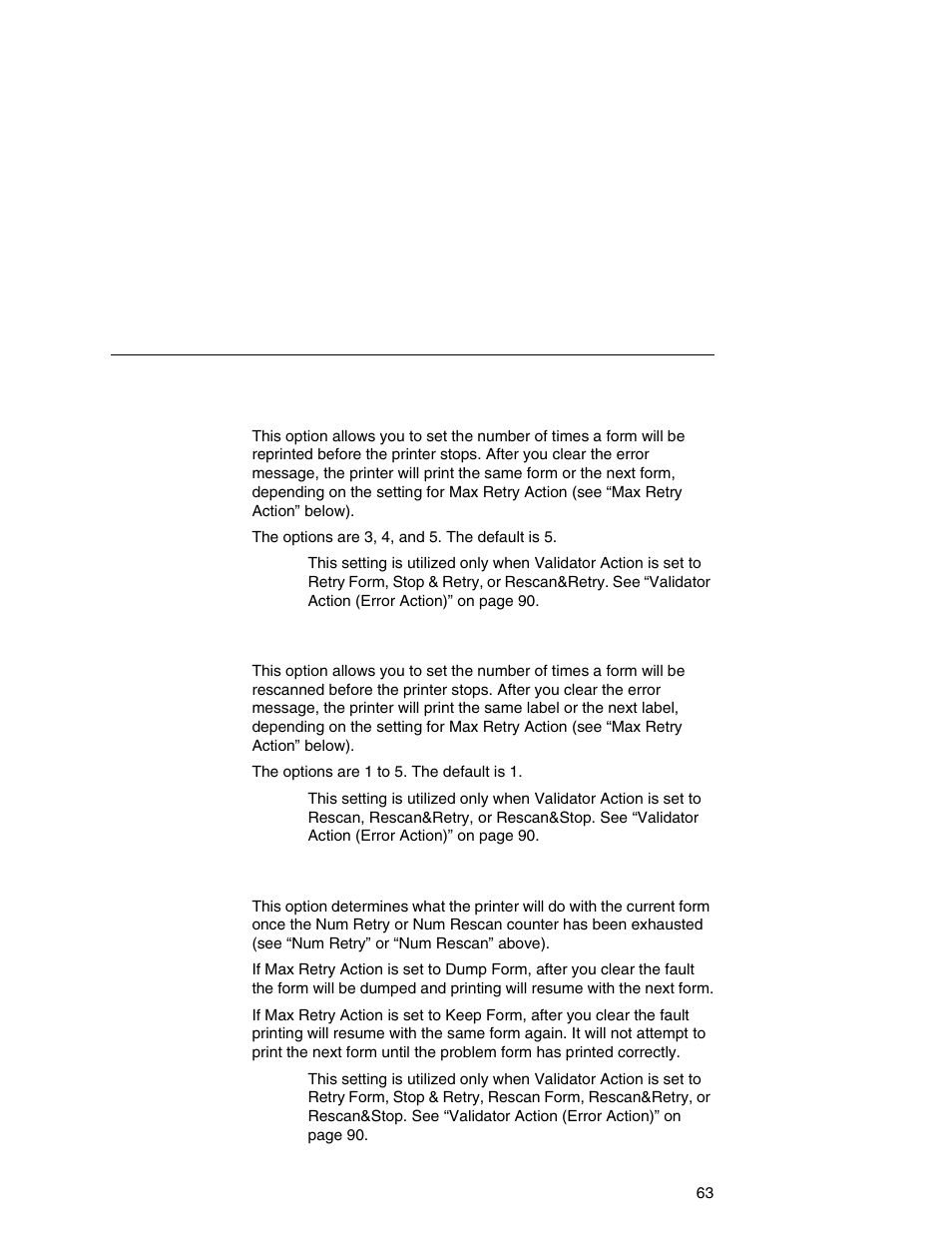 Num retry, Num rescan, Max retry action | Printronix Online Data Validator User Manual | Page 63 / 116
