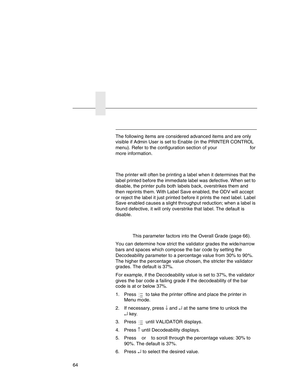 Advanced validator options, Label save, Decodeability | Printronix Online Data Validator User Manual | Page 64 / 116