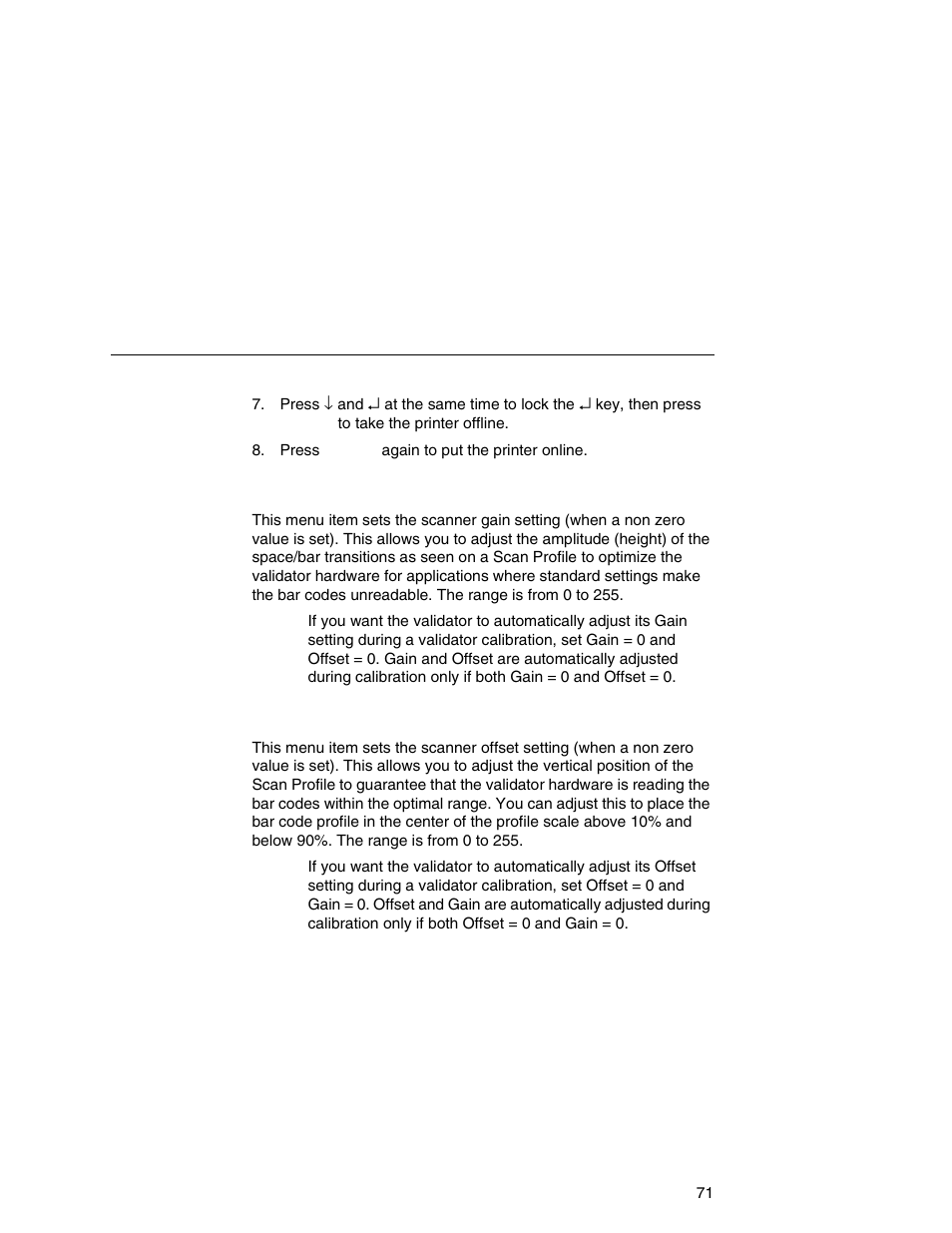 Gain, Offset | Printronix Online Data Validator User Manual | Page 71 / 116