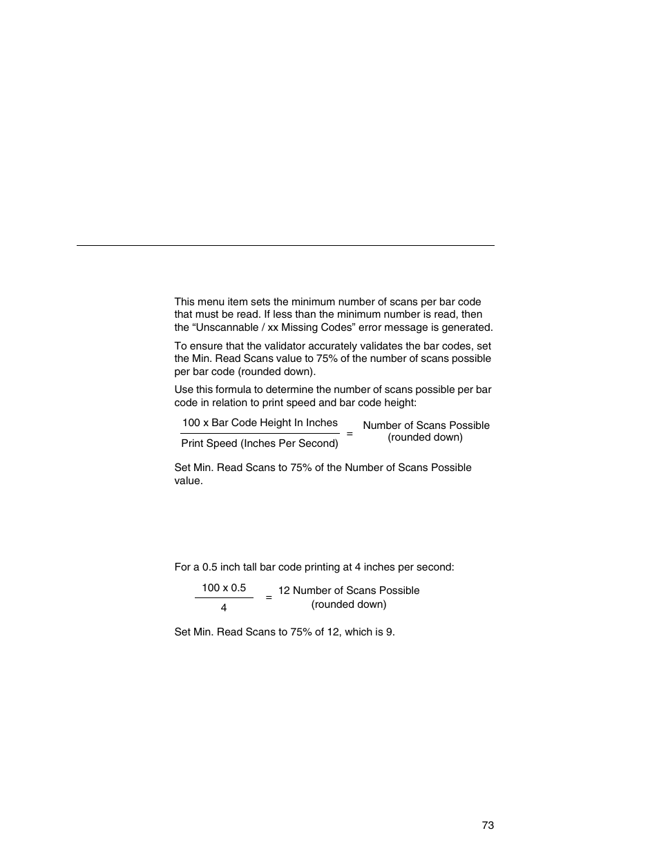 Min. read scans | Printronix Online Data Validator User Manual | Page 73 / 116