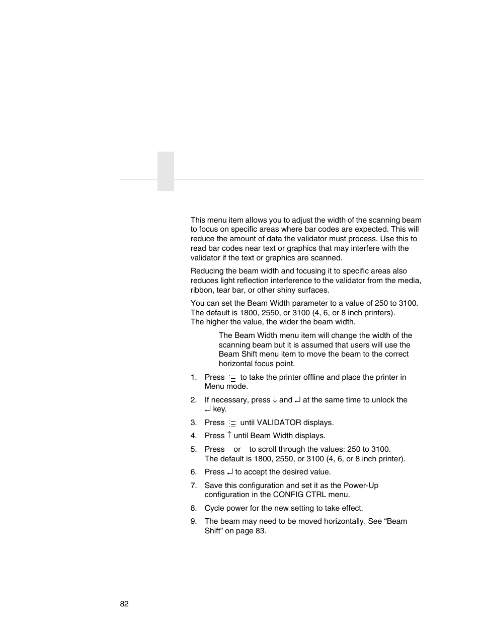 Beam width | Printronix Online Data Validator User Manual | Page 82 / 116
