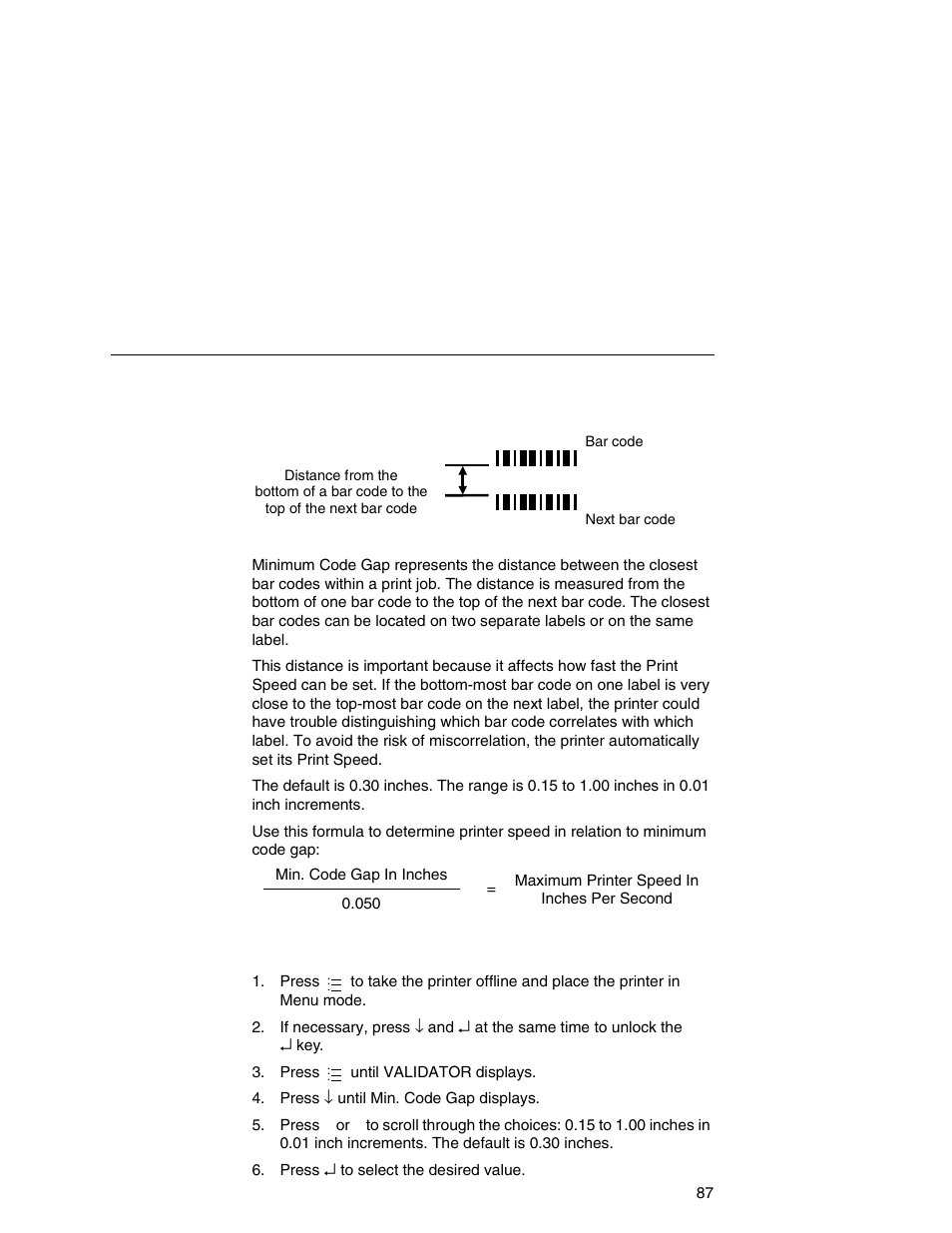 Min. code gap | Printronix Online Data Validator User Manual | Page 87 / 116