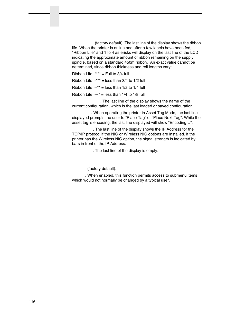 Bot line display, Admin user | Printronix SL4M User Manual | Page 116 / 308