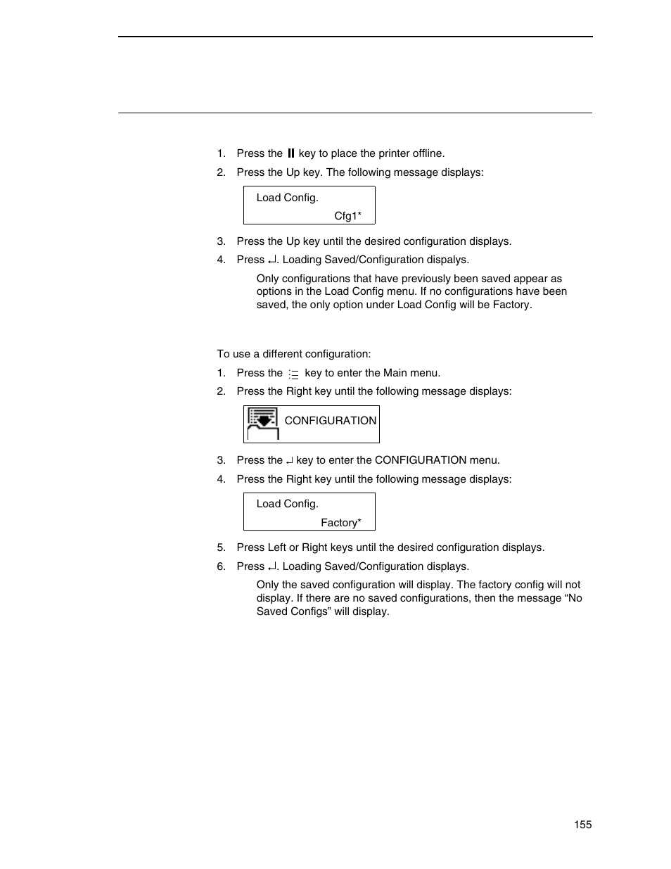 Loading a saved configuration, Method 1, Method 2 | Printronix SL4M User Manual | Page 155 / 308
