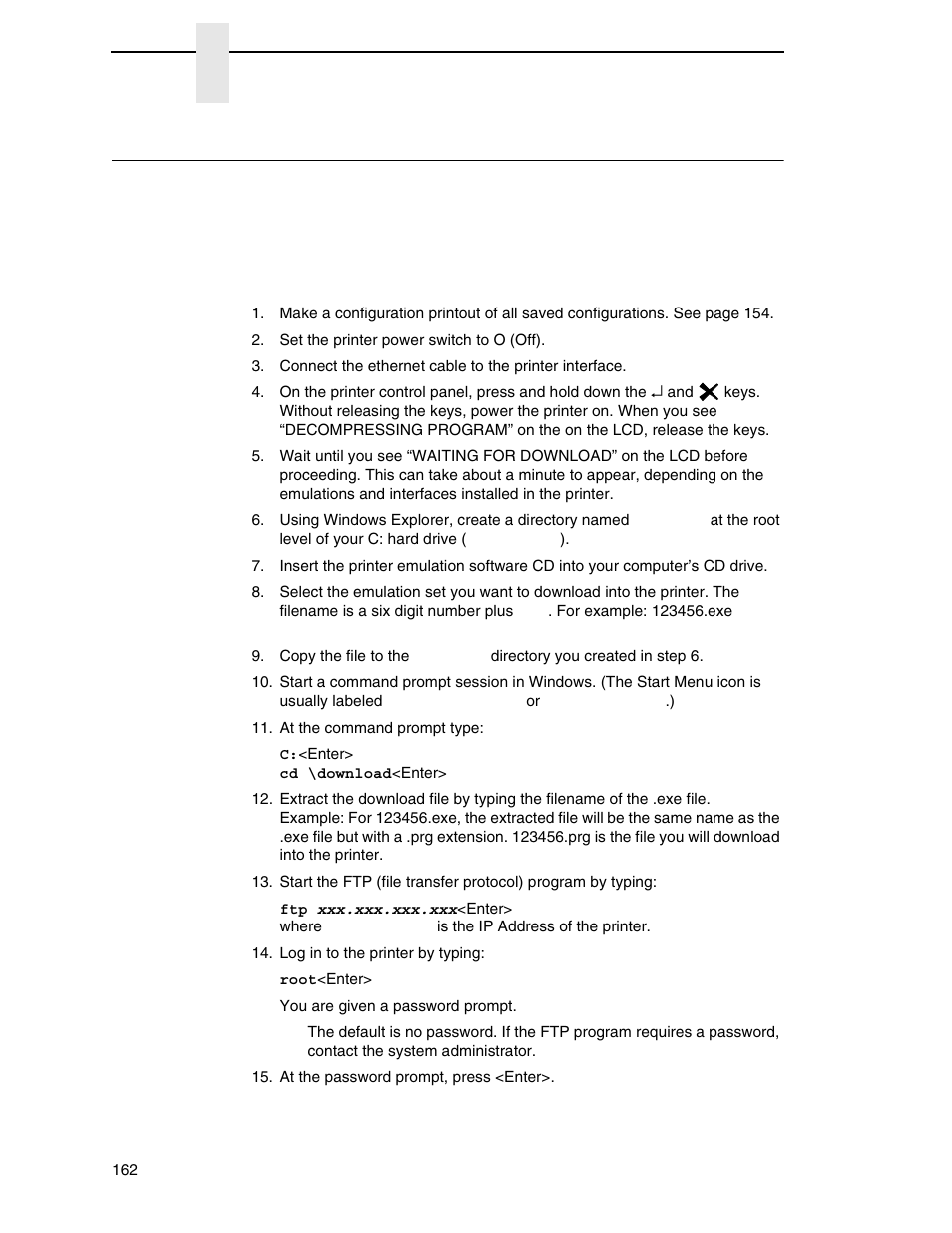 Downloading software through the nic using ftp | Printronix SL4M User Manual | Page 162 / 308