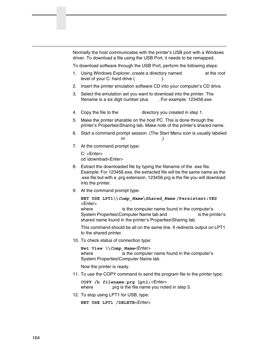 Downloading software through the usb port | Printronix SL4M User Manual | Page 164 / 308
