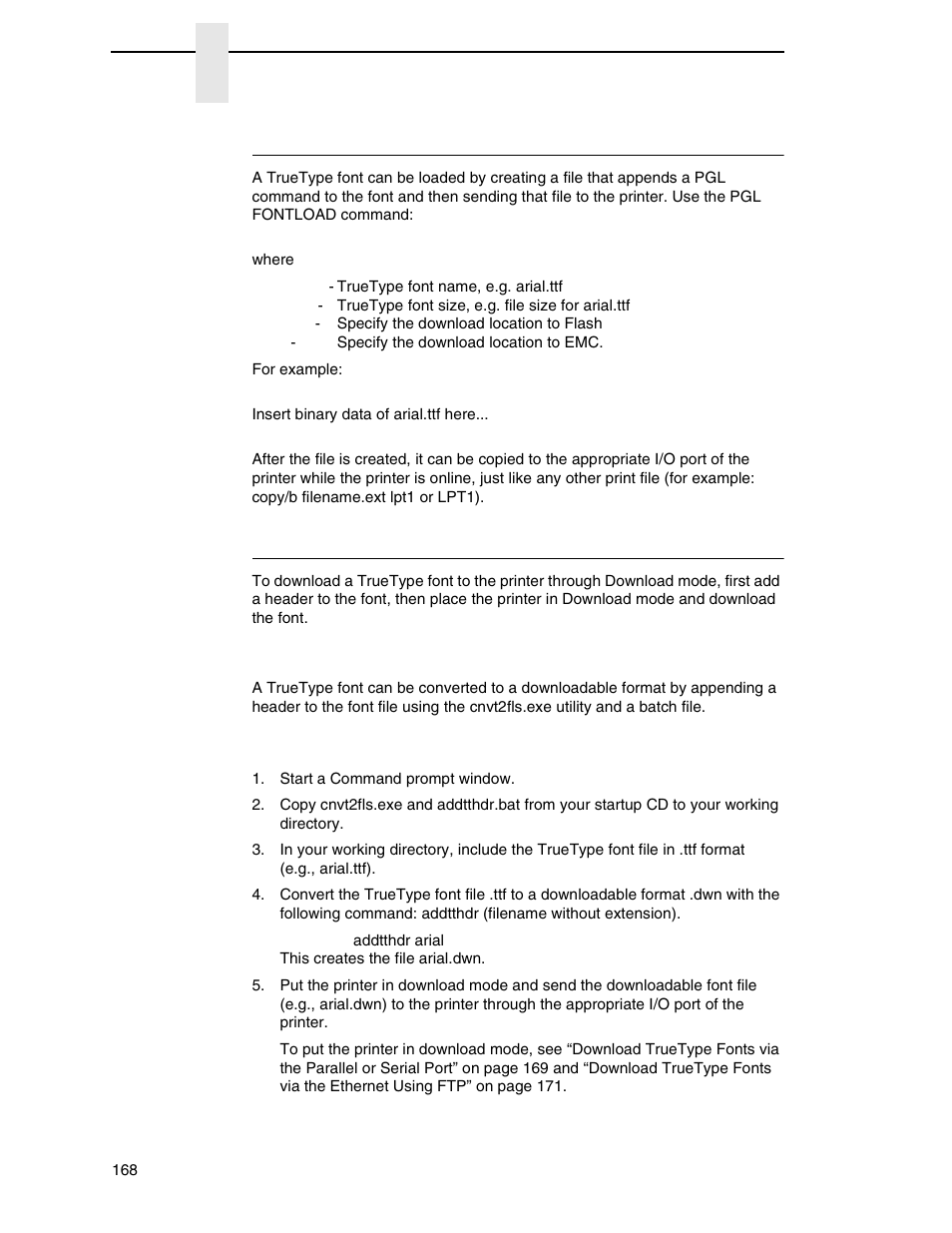 Pgl emulation (online), Download mode, Adding a header | Printronix SL4M User Manual | Page 168 / 308
