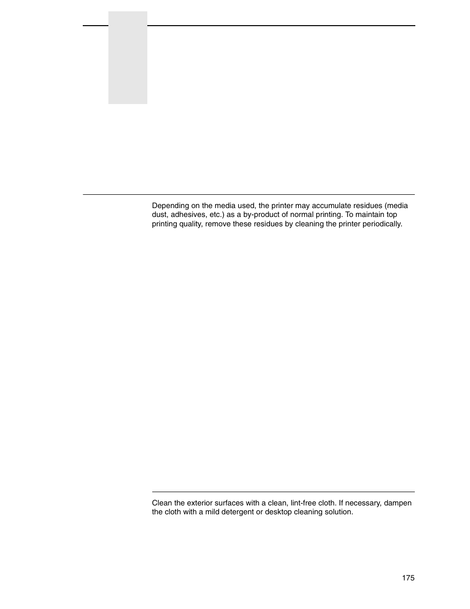 6 routine care and troubleshooting, Cleaning, Exterior cleaning | Routine care and troubleshooting | Printronix SL4M User Manual | Page 175 / 308