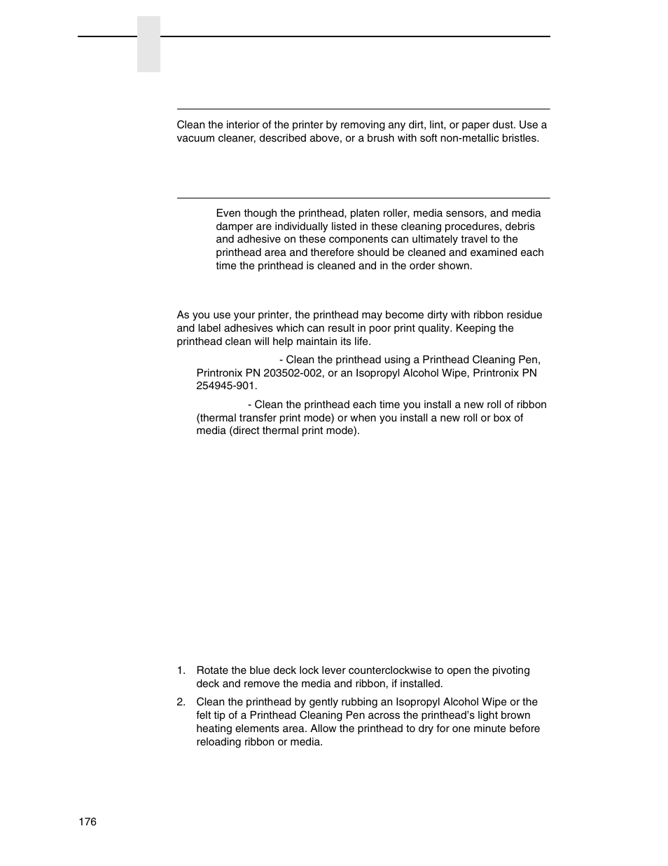 Interior cleaning, Media damper | Printronix SL4M User Manual | Page 176 / 308
