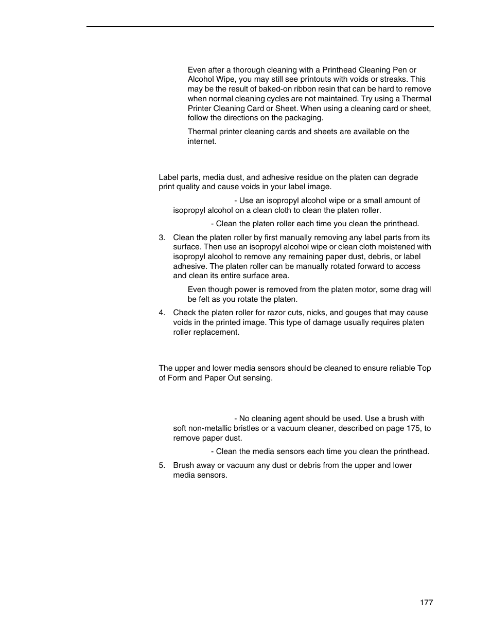 Platen roller cleaning, Media sensor cleaning | Printronix SL4M User Manual | Page 177 / 308