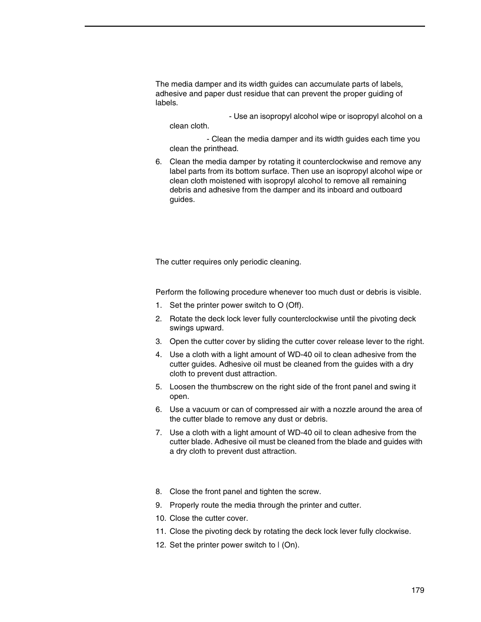Media damper cleaning, Cutter option cleaning | Printronix SL4M User Manual | Page 179 / 308