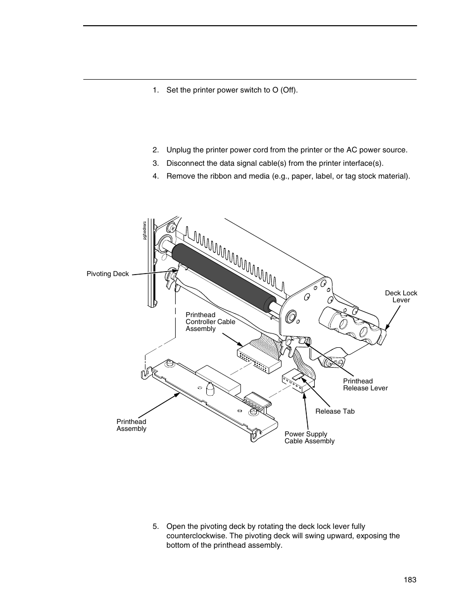 Replacing the printhead | Printronix SL4M User Manual | Page 183 / 308