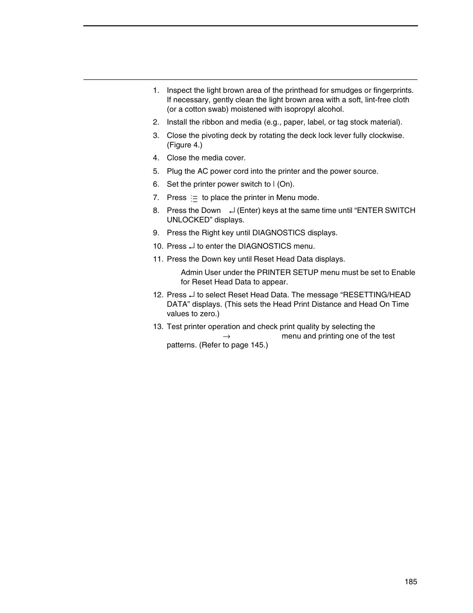 Restore the printer to operation | Printronix SL4M User Manual | Page 185 / 308