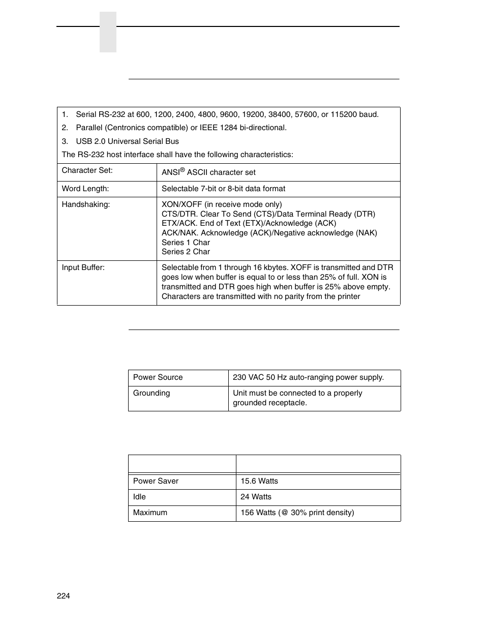 Host interfaces, Power, Host interfaces power | Printronix SL4M User Manual | Page 224 / 308