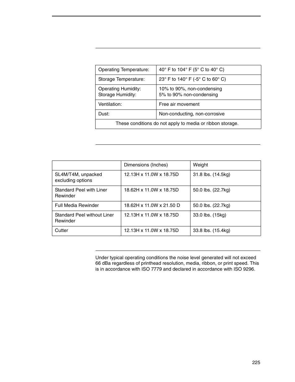 Environmental, Physical, Acoustic noise | Environmental physical acoustic noise | Printronix SL4M User Manual | Page 225 / 308