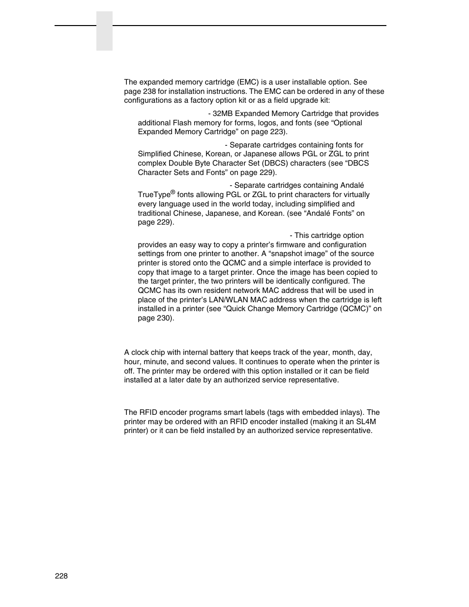 Real time clock, Rfid | Printronix SL4M User Manual | Page 228 / 308