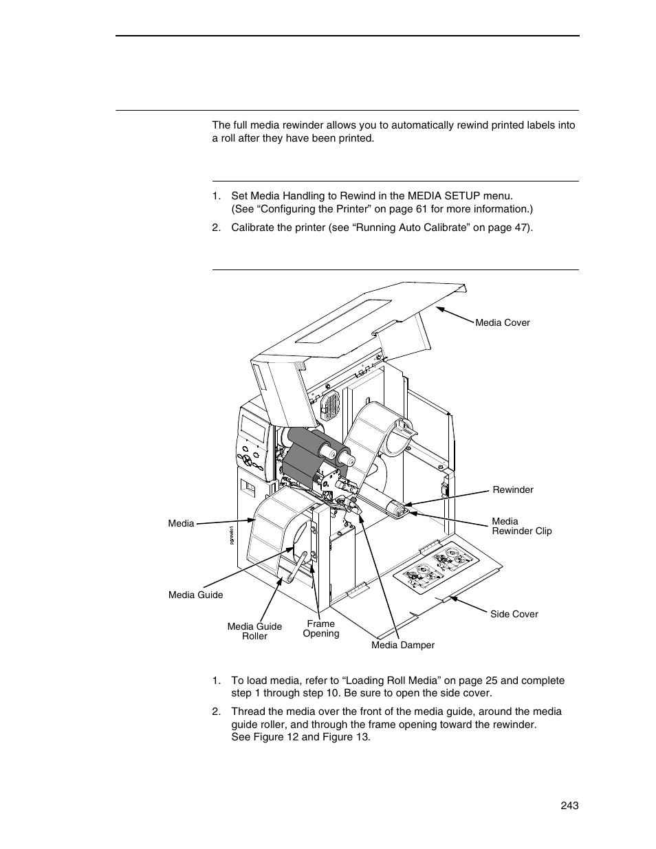 Using the full media rewinder option, Configure the printer menu, Load media | Printronix SL4M User Manual | Page 243 / 308