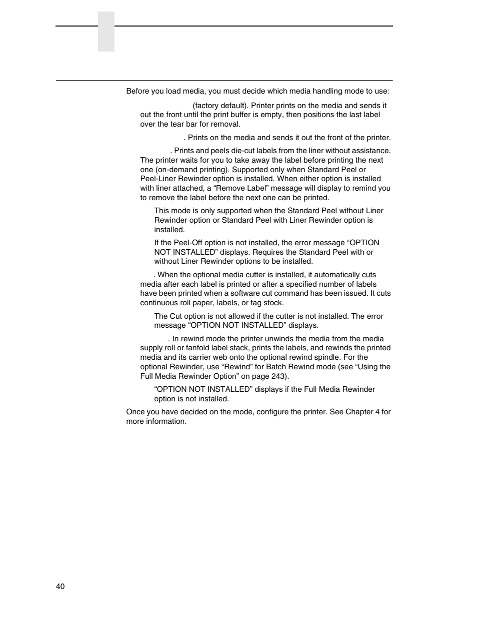 Media handling modes | Printronix SL4M User Manual | Page 40 / 308