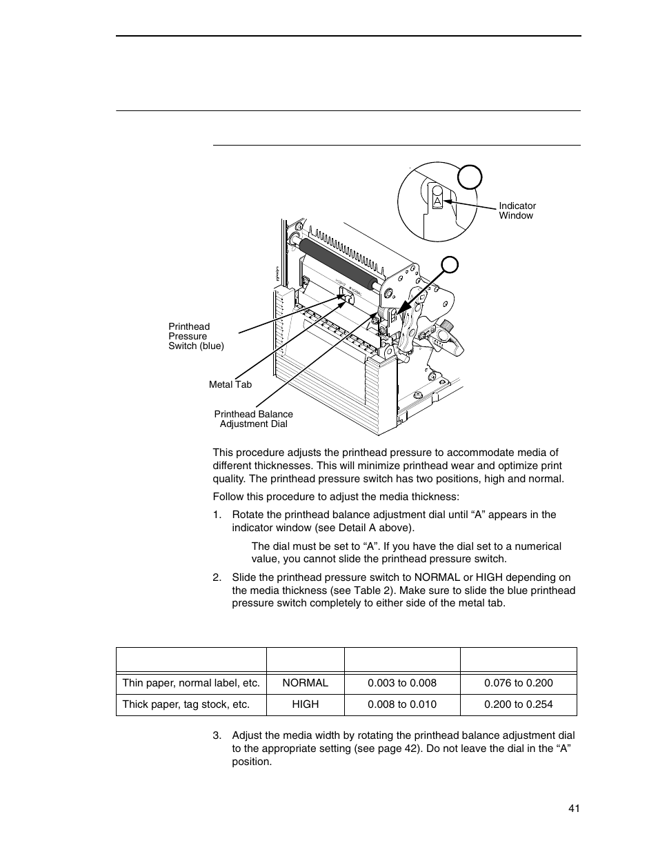 Printhead pressure adjustment, Media thickness adjustment | Printronix SL4M User Manual | Page 41 / 308