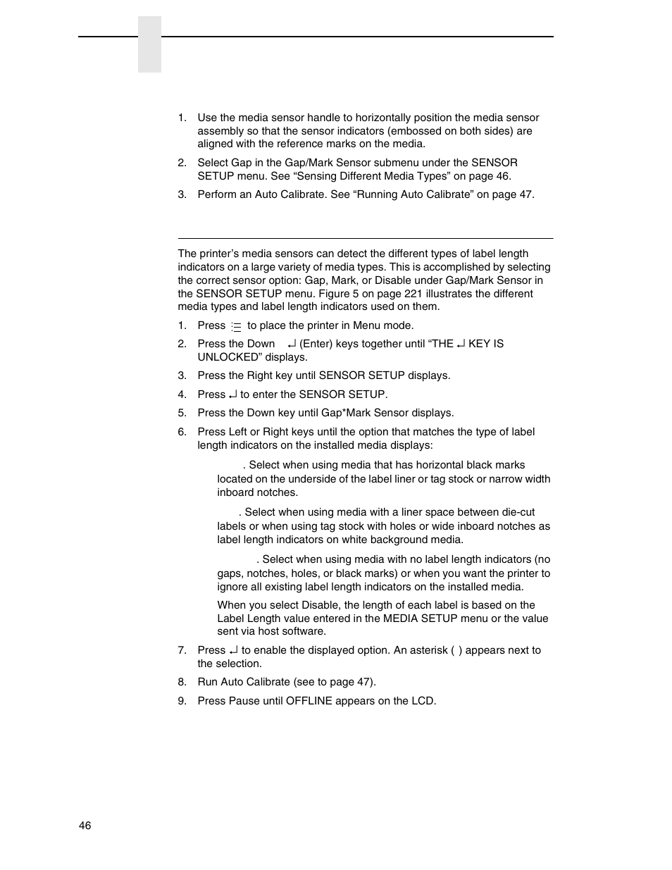 Sensing different media types, Sensing media with gapped liner | Printronix SL4M User Manual | Page 46 / 308