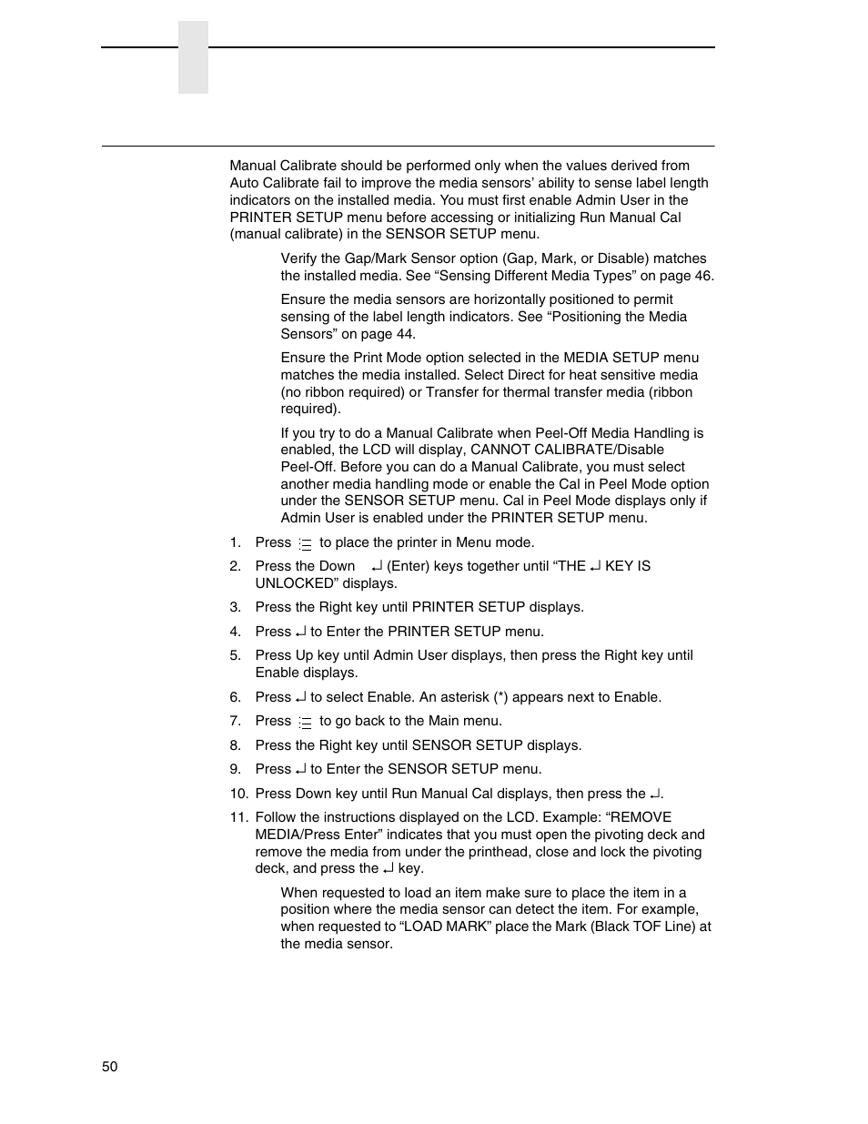 Running manual calibrate | Printronix SL4M User Manual | Page 50 / 308