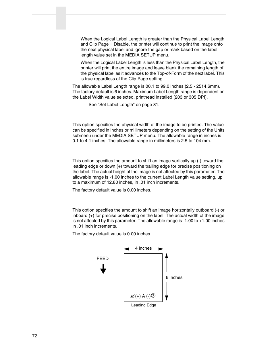 Label width, Ver image shift, Hor image shift | Printronix SL4M User Manual | Page 72 / 308