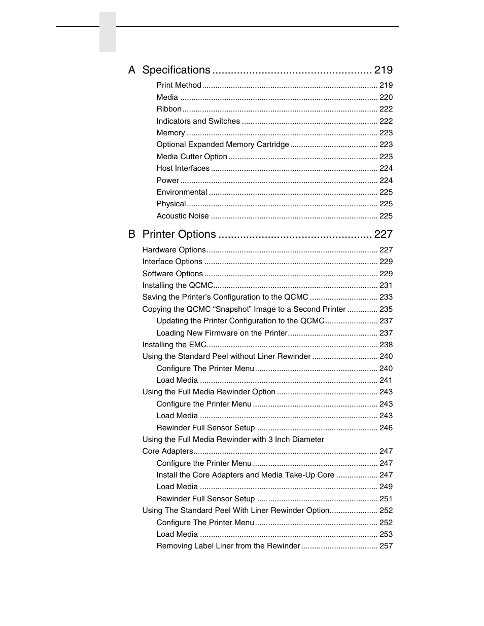A specifications, B printer options | Printronix SL4M User Manual | Page 8 / 308