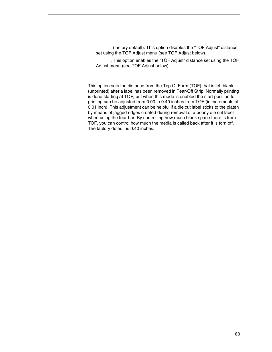 Tof adjust mode, Tof adjust | Printronix SL4M User Manual | Page 83 / 308