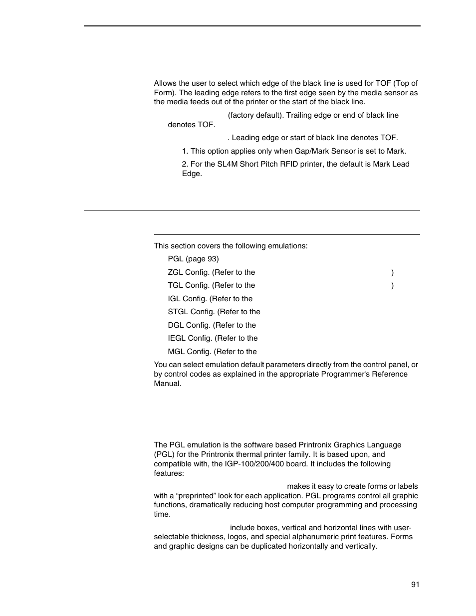 Emulation menu, Overview, Mark tof detect | Printronix SL4M User Manual | Page 91 / 308