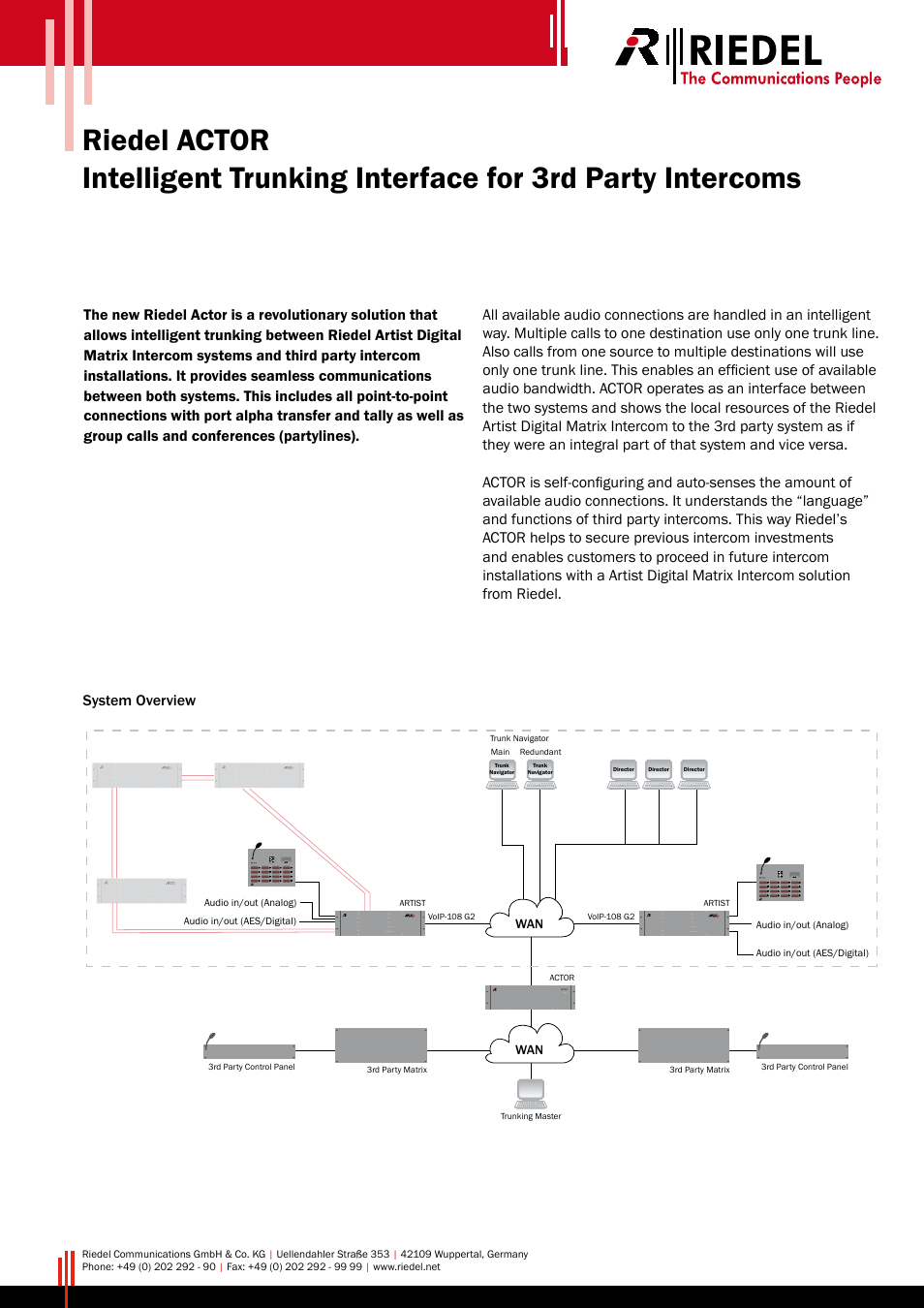 RIEDEL Artist Actor User Manual | 1 page