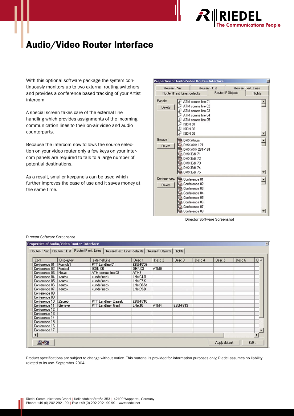 RIEDEL AV-Router-Interface User Manual | 1 page