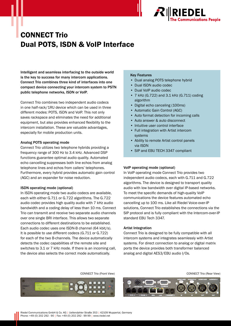 RIEDEL Connect_Trio User Manual | 2 pages