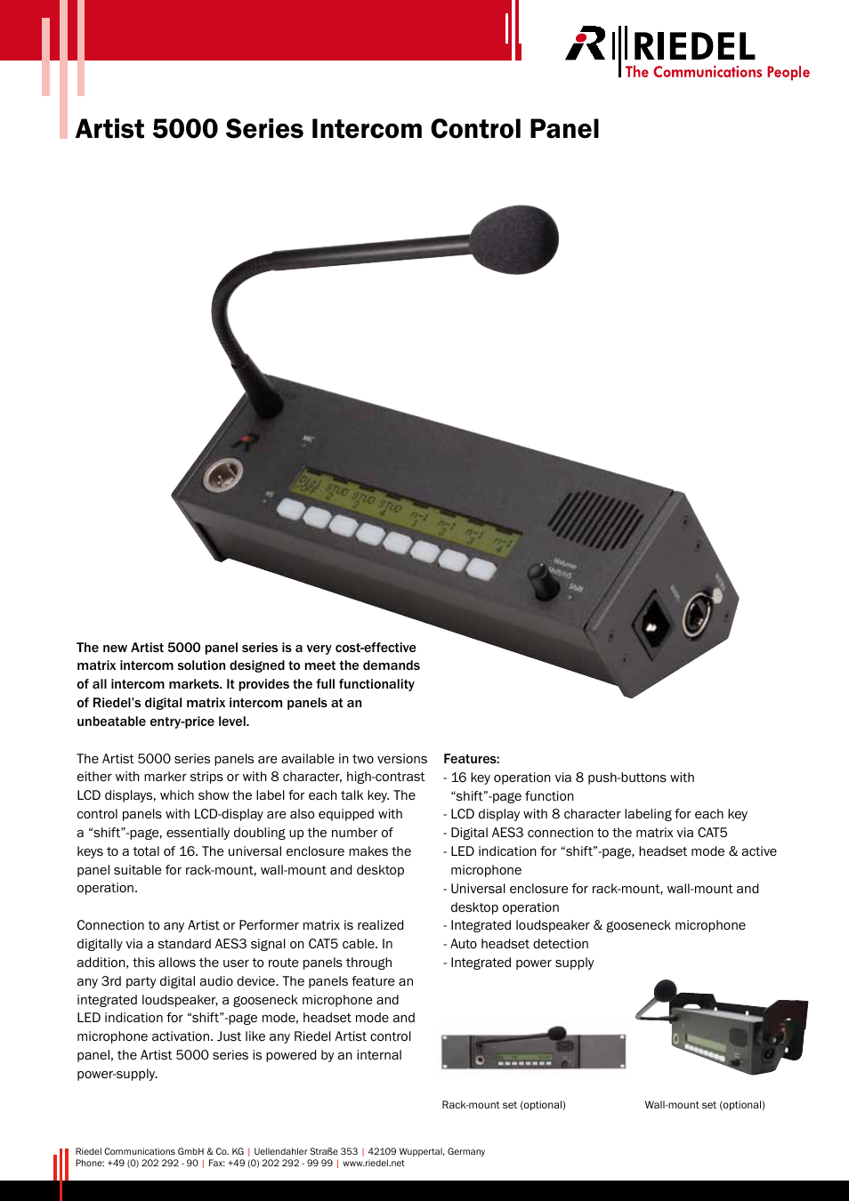 RIEDEL Artist 5000 Series Control Panels User Manual | 2 pages