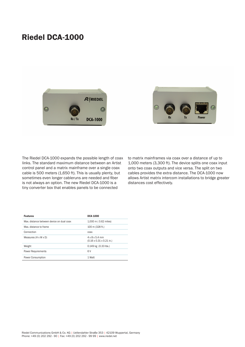 RIEDEL DCA-1000- User Manual | 1 page