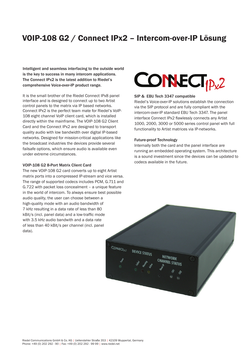 RIEDEL Connect IPx2 User Manual | 2 pages