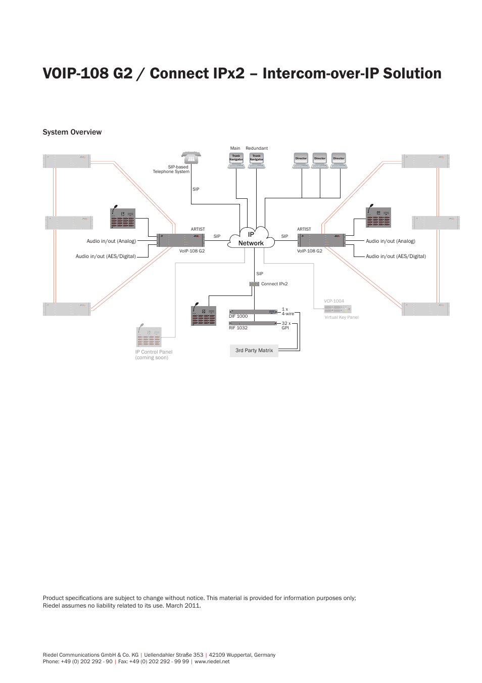 System overview, Ip network | RIEDEL Connect IPx2 User Manual | Page 2 / 2