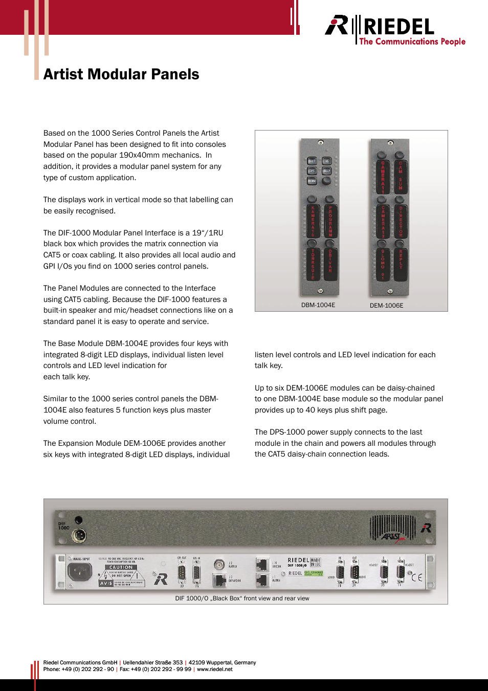 RIEDEL Artist 1000 Modular-Panels User Manual | 2 pages