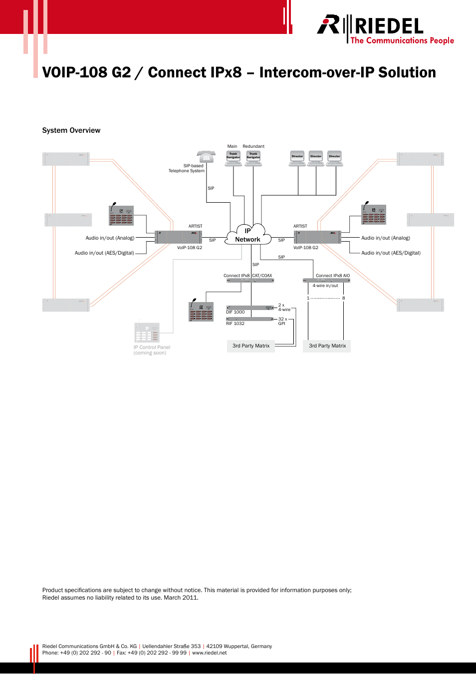 System overview, Ip network | RIEDEL Connect_IPx8 User Manual | Page 2 / 2