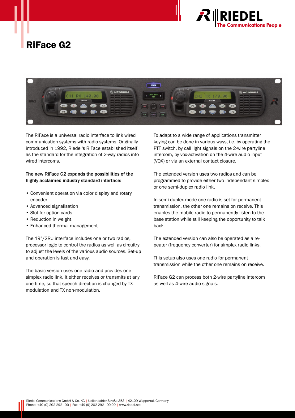 RIEDEL RiFace User Manual | 2 pages