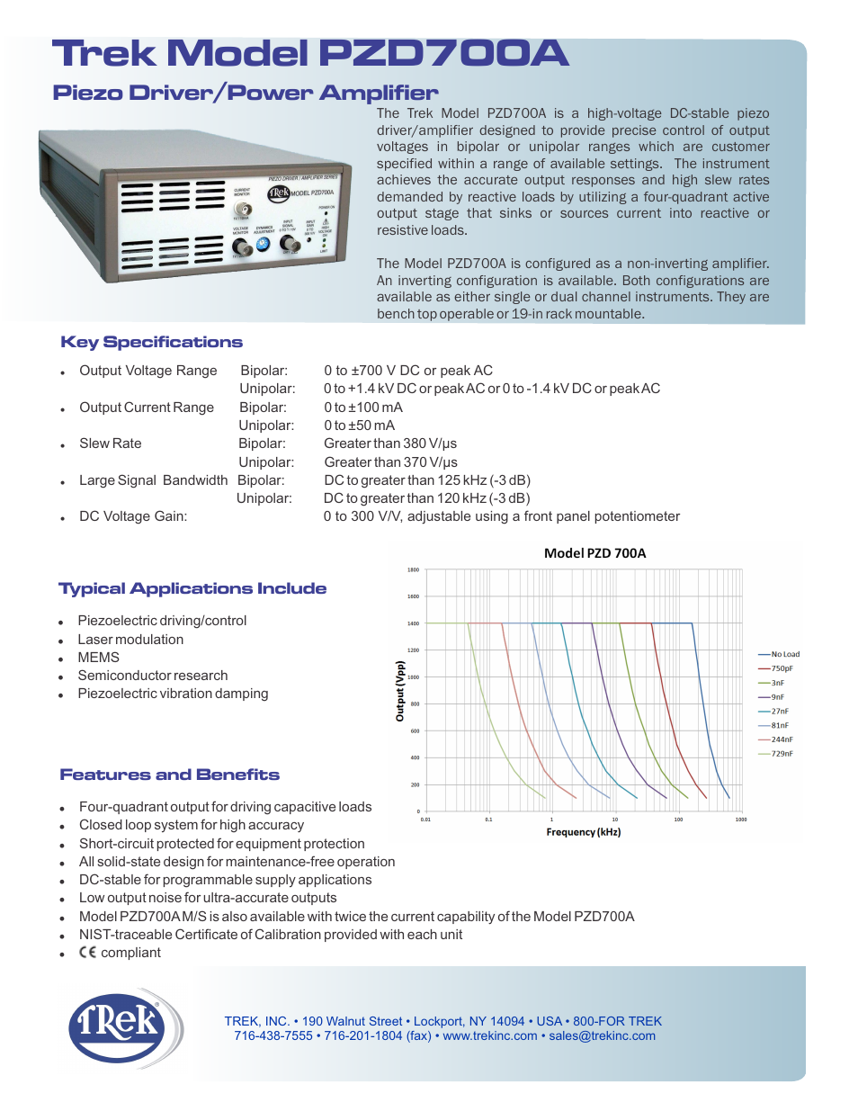 Trek PZD700A Piezo Driver-Power Amplifier User Manual | 2 pages